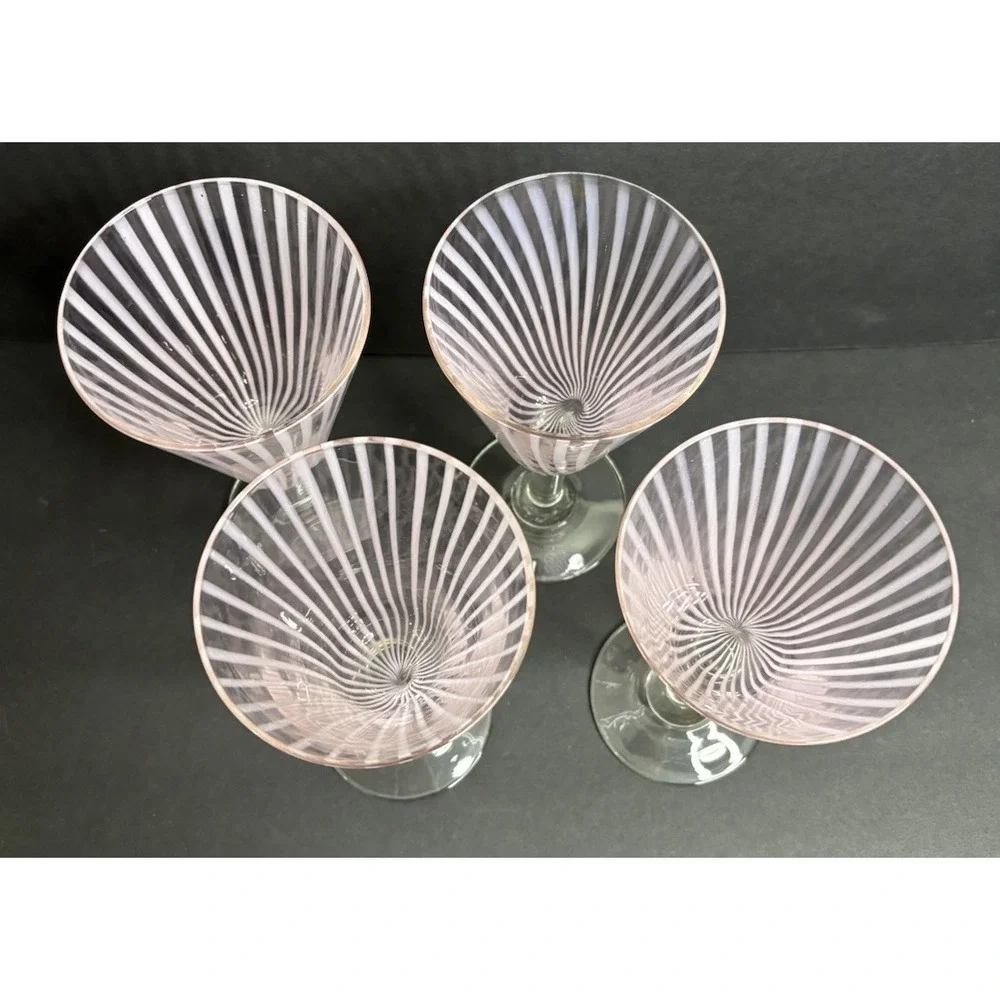 4 Pier 1 Vertical Stipe Pink Glasses Water Goblets 8
